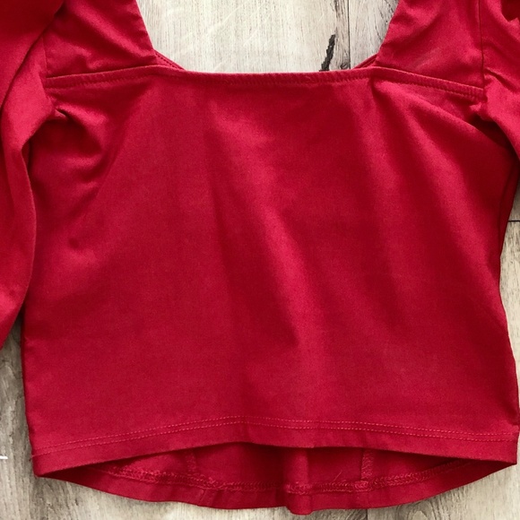 Zara,‎ Red, Long Puffy Sleeves, With Pleats, Fitted, Crop Top, NEW, Size, Small - Picture 6 of 12